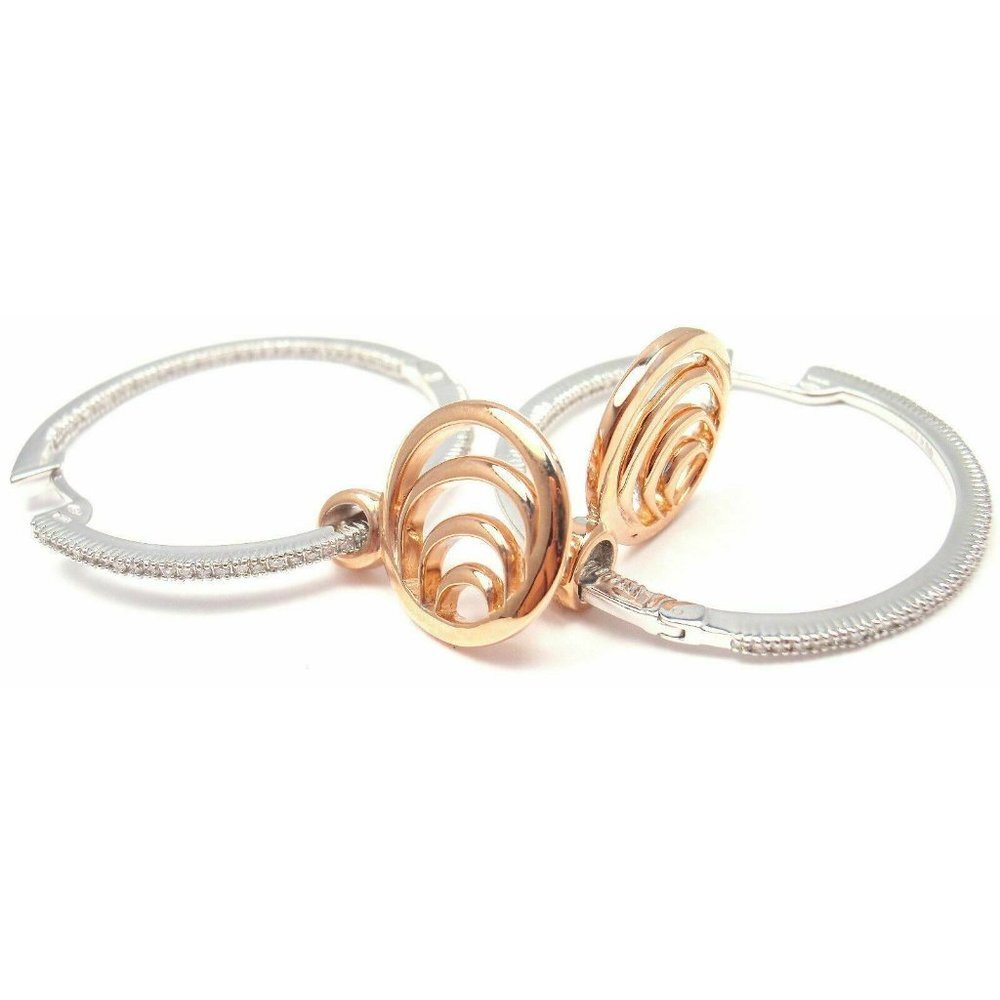 Authentic! Damiani 18k Rose/white Gold Diamond Hoop Earrings​ - Picture 2 of 9